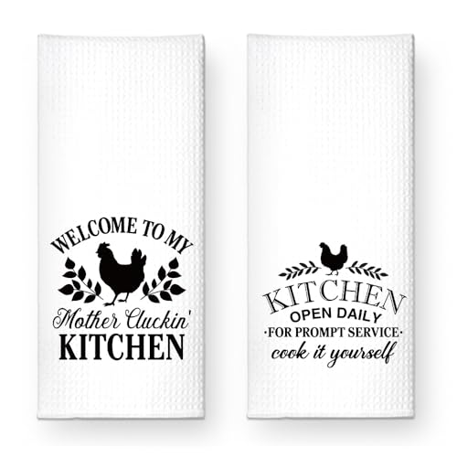 Welcome to My Mother Cluckin' Kitchen Funny Kitchen Towels 2 Pack, Kitchen Gifts for Mom from Son Daughter, Cute Mom Kitchen Decor Towels, Mother's Day Birthday Gifts for Mom New Mom Hostess - color: Mother Kitchen