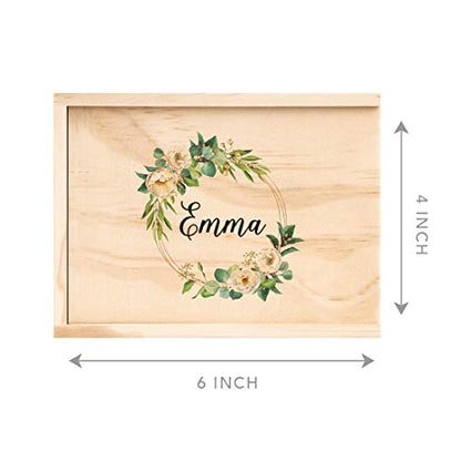 Koyal Wholesale Custom Floral Greenery Wreath Wedding Keepsake Box, 4 x 6 -inch, Custom Name, Natural Wood - color: Floral Greenery Wreath