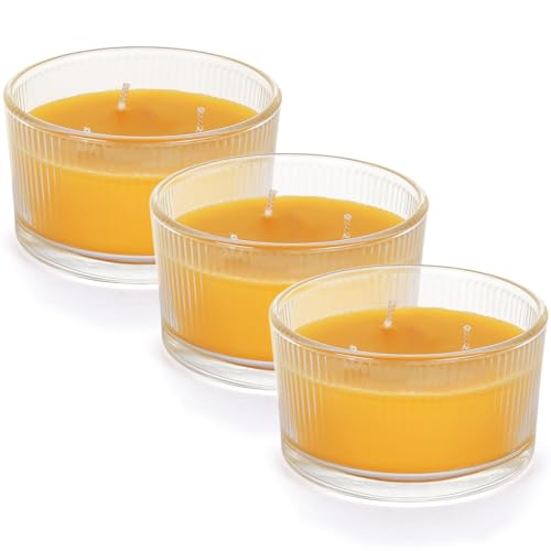 3-Pack 3-Wick Pure Beeswax Glass Jar Candle, Unscented, Natural Home Decor | Approx. 14H Burn, Cotton Wick, Lead-Free, Smokeless & Clean, Non-Toxic, Air Purifying, SPA & Gift Ready