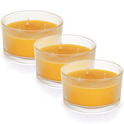 3-Pack 3-Wick Pure Beeswax Glass Jar Candle, Unscented, Natural Home Decor | Approx. 14H Burn, Cotton Wick, Lead-Free, Smokeless & Clean, Non-Toxic, Air Purifying, SPA & Gift Ready