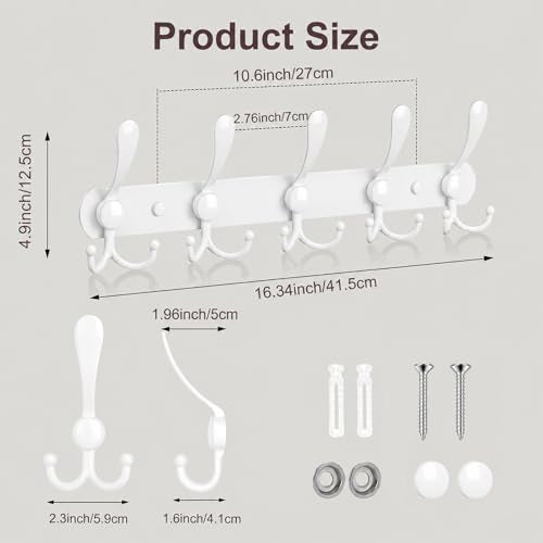 YUNISS Coat Rack Wall Mounted，5 Tri Stainless Steel Coat Hook for Coat Hat Robes Towel in Mudroom Entryway (White, 1 Pack 5 Hook) - color: White, size: 1 Pack 5 Hook