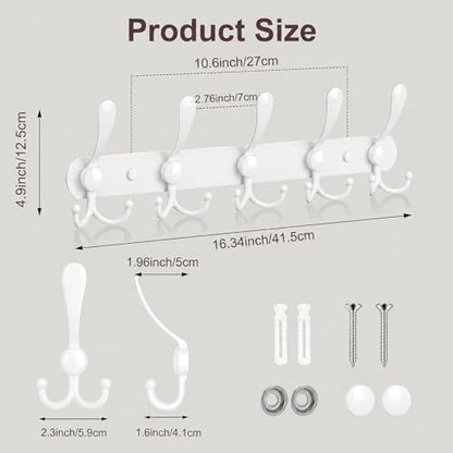 YUNISS Coat Rack Wall Mounted，5 Tri Stainless Steel Coat Hook for Coat Hat Robes Towel in Mudroom Entryway (White, 1 Pack 5 Hook) - color: White, size: 1 Pack 5 Hook