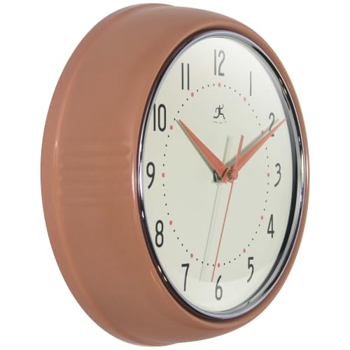 Infinity Instruments Retro Round Metal Wall Clock, Terracotta, 9.5" - color: Terracotta, size: 9.5 Inch