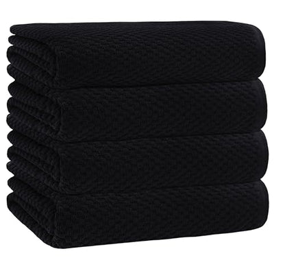 COTTON CRAFT Euro Spa Waffle Weave Bath Towels - Set of 4 Black Towels | Pure 100% Ringspun Cotton Oversized Luxurious Towel Set - Soft Plush Super Absorbent Low Lint Quick Dry - 30 x 56 inches - color: Black, size: 4 Pack Bath Towel