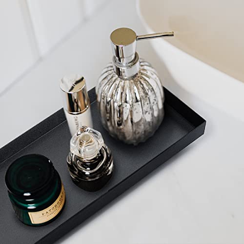 15.7"x5.9" Matte Black Rectangular Metal Tray, Candle & Jewelry Organizer | Rust-Resistant Iron, Powder Coating, Smooth Polished Edges, Elevated Ball Feet, Industrial Modern, Coffee Table & Vanity - size: Large