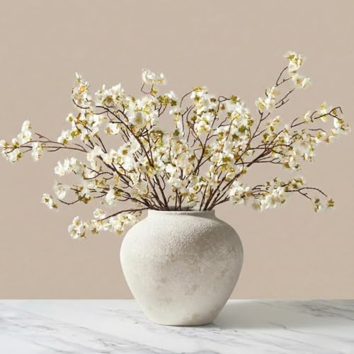 White Cherry Blossom Branches – 6 Pcs 33.5" Long Stem Artificial Flowers | Premium Faux Silk Spring Decor, Realistic Fake Cherry Blossoms for Tall Vases, Wedding & Table Centerpieces - color: White