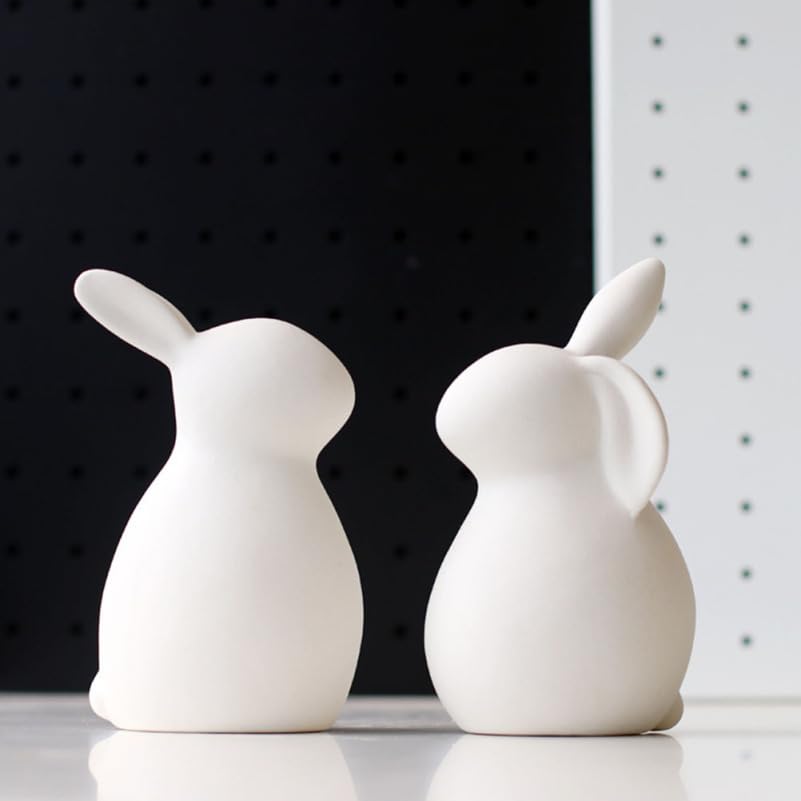 Abaodam 2Pcs Ceramic Bunny Figurines White Rabbit Home Decor Easter Decor | Ceramic White Rabbit for Christmas, Thanksgiving, Easter Couple Rabbits, Porcelain Modern Art Home Decoration, Wedding Crafts