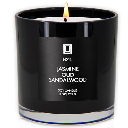Lulu Candles | Jasmine, Oud & Sandalwood | Luxury Scented Soy Jar Candle | Hand Poured in The USA | Highly Scented & Long Lasting (9 Oz.) - size: 9 Oz.