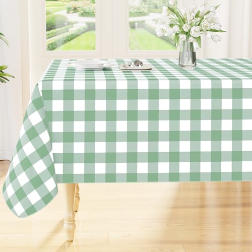 Smiry Square Table Cloth, Waterproof Vinyl Tablecloth with Flannel Backing, Wipeable Buffalo Plaid Table Cover for Picnic, Indoor and Outdoor (Sage Green & White, 54"x54") - color: Sage Green & White, size: 54" x 54" (Square)