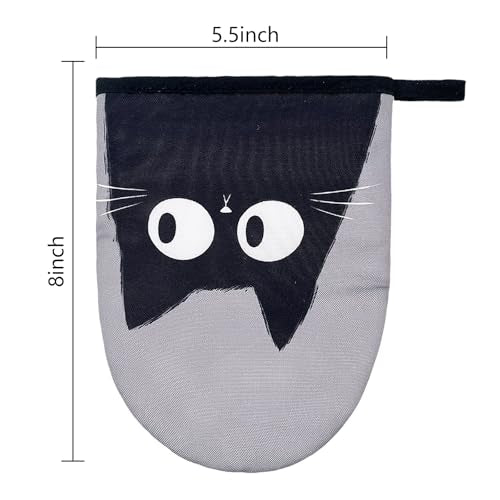 Black Cat Mini Silicone Oven Mitts 2-Pack Set, Heat Slip Resistant Kitchen Gloves, Soft Short Oven Mittens for Safe Cooking Baking Grilling - color: Black Cat