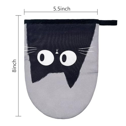 Black Cat Mini Silicone Oven Mitts 2-Pack Set, Heat Slip Resistant Kitchen Gloves, Soft Short Oven Mittens for Safe Cooking Baking Grilling - color: Black Cat
