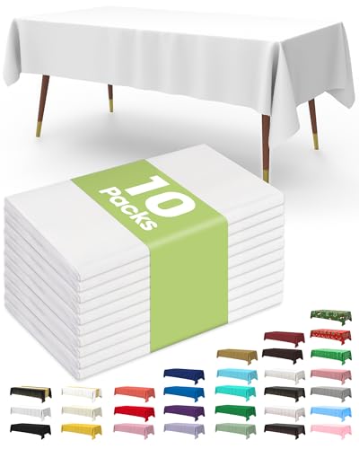 Pureegg Plastic Table Cloth 10 Pack, 54 x 108 Inch Disposable Table Cloths for Party, Picnic and Wedding, Rectangle, White - color: White, size: 54" X 108" Rectangle