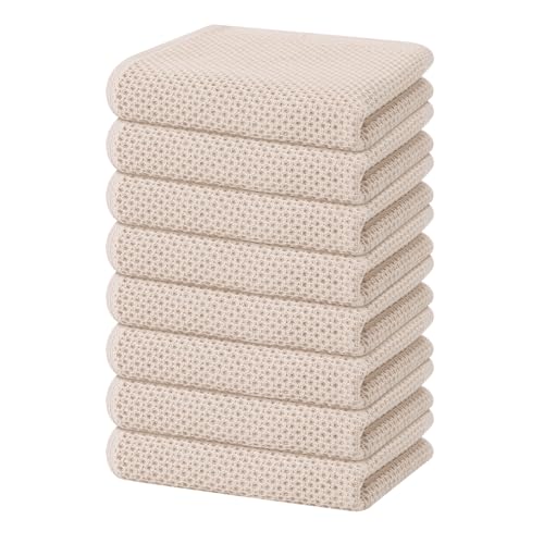 Homaxy 100% Cotton Waffle Weave Kitchen Dish Towels 8-Pack, Beige | 13 x 28 Inches, Ultra Soft Absorbent Dish Towels, Quick Drying Cleaning Towels - color: Beige, size: 13 X 28 - 8 Pack