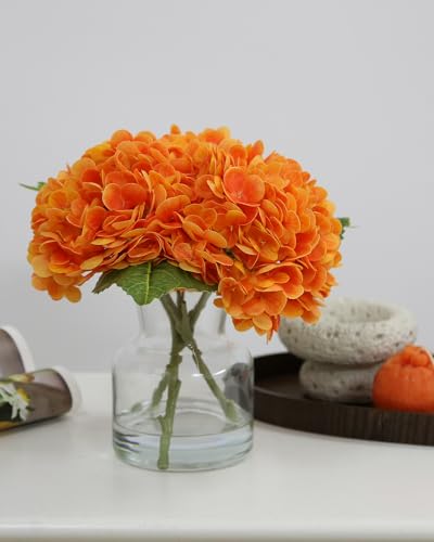 CHASMILE Lifelike Artificial Hydrangea Arrangement in Decorative Vase - Real Touch Fake Flowers for Home, Office, Bathroom or Water Bar Decor, Elegant Table Centerpiece (No Water Needed) (Orange) - color: Orange