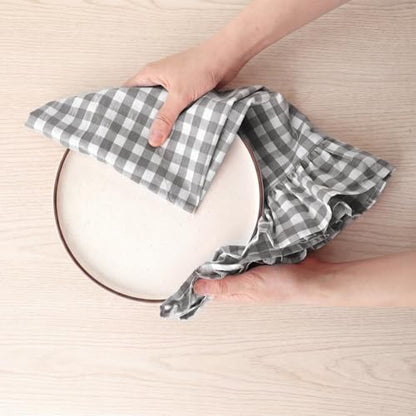 HunnmingRe Gray Kitchen Towels Set of 2, 100% Cotton Ruffled Gingham Dish Towels 18"x28" Tea Cloths Classic Plaid Pattern for Farmhouse Charm, Drying Dishes, Entertaining Guests - color: Gray, style: Gingham