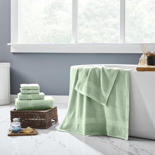 Modern Threads 6-Piece Rayon from Bamboo & Cotton Blend Towel Set - Ultra Soft & Absorbent, Seafoam - color: Green