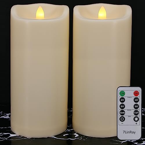 Large 10" x 4" Outdoor Waterproof Flameless Candles with Remote and Timers, 1000 Hours Battery Operated LED Flickering Pillar Candles for Lanterns, Ivory Plastic, Set of 2 - color: 2 Pack-D4"x H10"