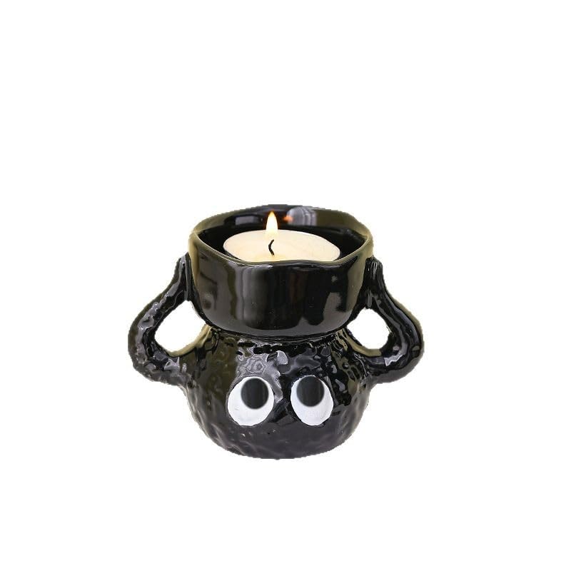 Cute Tealight Candle Holder, Small Cartoon Soot Sprite Ceramic Holders for Candle/Ring/Jewelry for Home Decor, Unique Gifts for Housewarming/Halloween/Thanksgiving/Christmas/Birthday Gift - size: Small