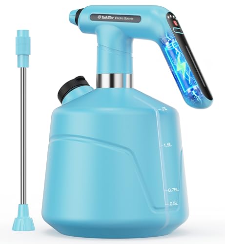 TaskStar Electric Spray Bottle 2L/0.5 Gallon, Battery Powered Garden Sprayer Up to 7.5 Hours Long Battery Life with Fast Charging, Automatic Mister Spray Bottle for Plant with Independent Water Inlet