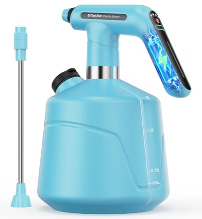 TaskStar Electric Spray Bottle 2L/0.5 Gallon, Battery Powered Garden Sprayer Up to 7.5 Hours Long Battery Life with Fast Charging, Automatic Mister Spray Bottle for Plant with Independent Water Inlet