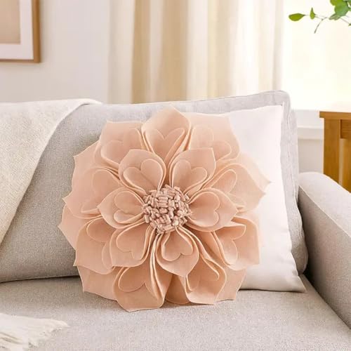 Fennco Styles Handmade 3D Heart-Shaped Petals Flower Decorative Filled Throw Pillow 13" Round - Rose Floral Pillow for Couch, Home Décor and Holiday, Housewarming Gift - color: Rose