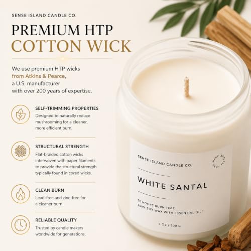 White Santal Scented Candle for Home | Natual Soy Wax | 50 hrs Burn Time | Hand Poured in Small Batches | Premium Fragrance - color: White Santal