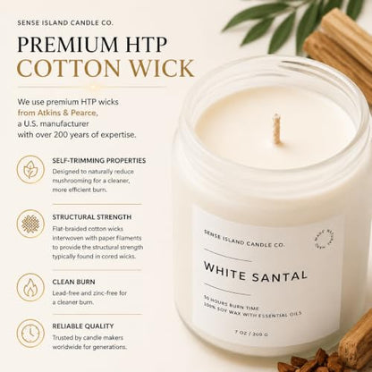 White Santal Scented Candle for Home | Natual Soy Wax | 50 hrs Burn Time | Hand Poured in Small Batches | Premium Fragrance - color: White Santal