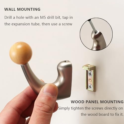 wall-Mounted Light Luxury Coat Hooks, Used for Hanging Coats, Hats, Scarves and Towels, Suitable for Entrance Halls, bathrooms and bedrooms (2, 7110Nickel Brushed Finish + Beech Wood) - color: 7110Nickel brushed finish + beech wood
