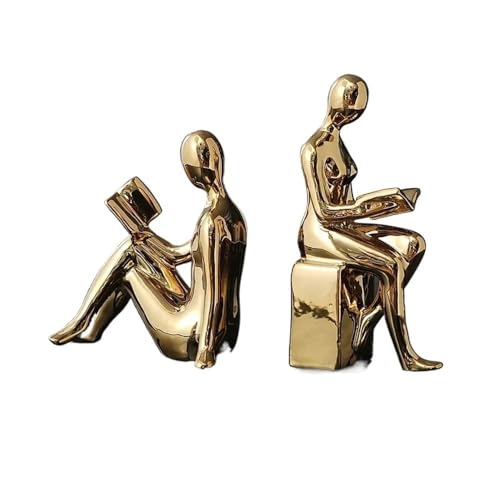 Bookends 1Set/2Pcs Ceramic BlockBook Shelf Stopper Holder Bookend Desktop Study Room Ornament Sculpture Bookend Support(Gold) - color: Gold