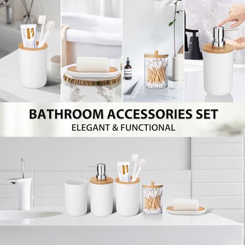 Bathroom Accessories Set 5Piece White Bathroom Sets, Toothbrush Holder, Toothbrush Cup, Lotion Soap Dispenser, Soap Dish and Qtip Holder Bathroom Decor - style: White