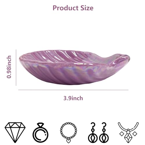 Shell Jewelry Ring Holder Dish, Seashell Jewelry Dish Tray, Ceramic Jewelry Plate Bowl, Engagement Trinket Dish, Wedding Birthday Mother's Day Christmas Gift for Women, 3.9", Purple Iridescent Surface - color: Purple