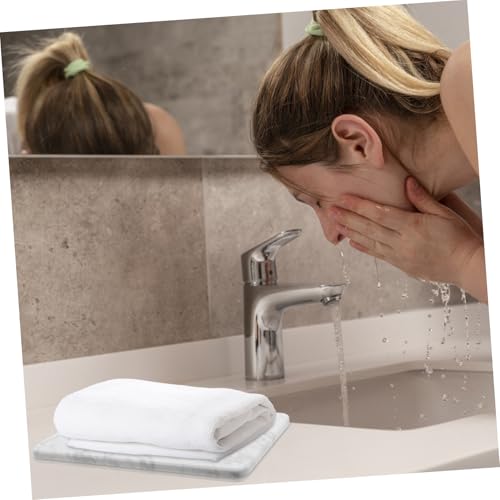 Marble Vanity Tray Decorative Organizer for Bathroom Kitchen Dresser Sturdy Natural with Non Slip Pads for Toiletries Essentials Elegant White Design