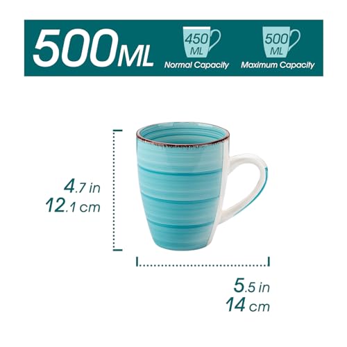 vancasso Bonita 16 Oz Large Coffee Mugs Set of 6, Ceramic Coffee Cups for Cappuccino, Latte, Tea, Cocoa, Blue - color: Blue, size: 16oz