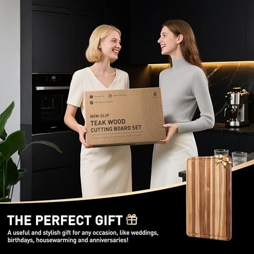 Teak Wood Cutting Boards for Kitchen 17'' Wooden Bamboo Serving Board Meat | Heavy Duty, Over Sink, Solid Thick, Haus Wooden Chopping Board, Meat, Easy to Clean, Non Toxic, Best Kitchen Essential Gift - style: 17 IN