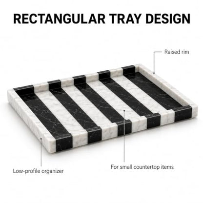 Black White Marble Vanity Tray, Rectangular Organizer | Rectangular tray, black white marble pattern varies, for perfume jewelry, props not included - color: Black White Rectangular