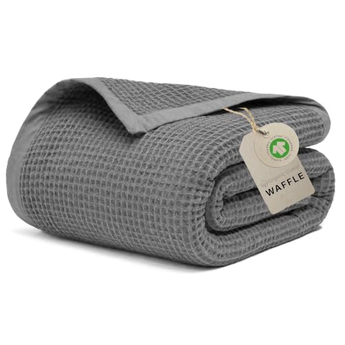 GOTS Certified 108"X90" King 100% Organic Cotton Blanket-Charcoal Grey | Premium Waffle Blankets & Throws for Bed, Throw Blanket for Couch, Modern & Cozy Blanket, All Season, Comfy and Soft Blankets - color: Charcoal Grey, size: Organic Cotton - King