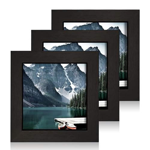 Hongkee 4x4 Black Picture Frames set of 3, Made of Wooden and Real Glass Small Square frame - Display on Table Desk Top or Wall Hanging - color: Black, size: 4x4 in