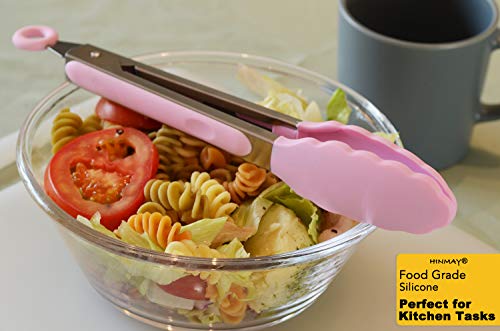 HINMAY Serving Tongs with Silicone Tips 9-Inch Food Tongs, Set of 3 (Pink) - color: Pink