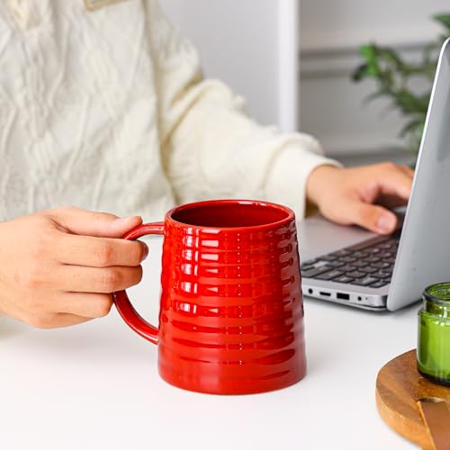 Mkour 23oz Extra Large Ceramic Coffee Mugs, Handmade Cup, Big Tea Cups with Large Handle for Office and Home, Microwave and Dishwasher Safe (Red) - color: Red