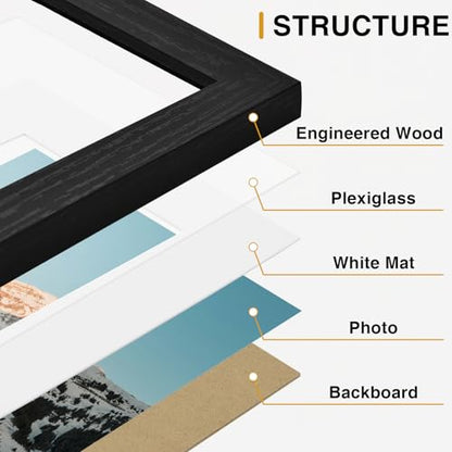 Vittanly 12 Pack Gallery Wall Frame Set, Black, Walnut Brown, Grey | Gallery Wall Frame Set: 4pcs 8x10, 4pcs 5x7 & 4pcs 4x6 Photos for Wall & Table, Picture Frames made of Engineered Wood - color: Black & Walnut Brown & Grey