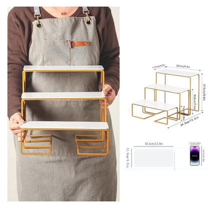 12 Inch 3 Tier Serving Tray Stand, White Acrylic Dessert Stand with Gold Painted Iron Rack, Removable Rectangular Trays for Cupcakes, Appetizers, Fruit, Cookies and Candy - color: White and Gold