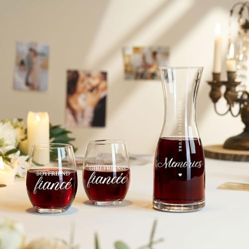 AW BRIDAL Engagement Gifts for Couples Wine Glasses Set, 2026 Fiance Gifts for Women and Newly Wed, Wedding Gift for Bride and Groom, Wine Decanter Set for Engagement and Bridal Shower - style: Wine Decanter-Fiance