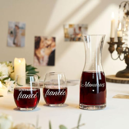 AW BRIDAL Engagement Gifts for Couples Wine Glasses Set, 2026 Fiance Gifts for Women and Newly Wed, Wedding Gift for Bride and Groom, Wine Decanter Set for Engagement and Bridal Shower - style: Wine Decanter-Fiance