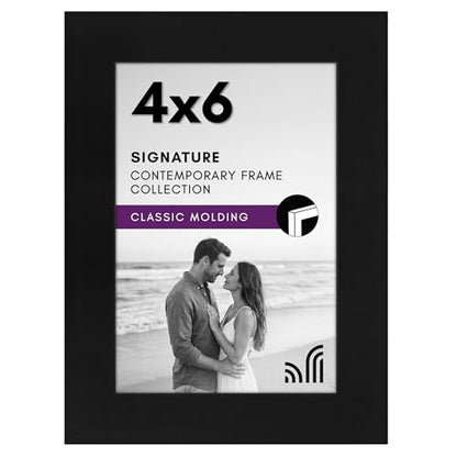 Americanflat 4x6 Picture Frame - Engineered Wood - Black | Shatter-resistant glass, wall or tabletop display with included easel, sawtooth hangers included - color: Black, size: 4x6