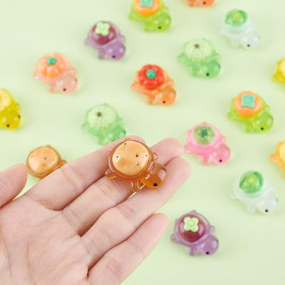 20pcs Mini Resin Luminous Turtle Figurines Fruit and Vegetable Series Turtle Mini Model Miniature Bulk Micro Landscape Accessories Pretending Prop Decorations for Garden Home