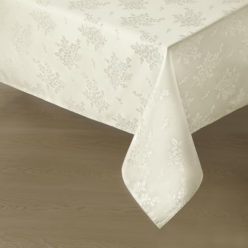 Romanstile Jacquard Rectangle Tablecloth, Waterproof Elegant Damask Rose Floral Pattern Table Cloth, Washable Decorative Polyester Table Cover for Kitchen/Dining/Parties - Ivory, 60 x 120 Inch - color: Ivory, size: 60" x 120" (Rectangular)