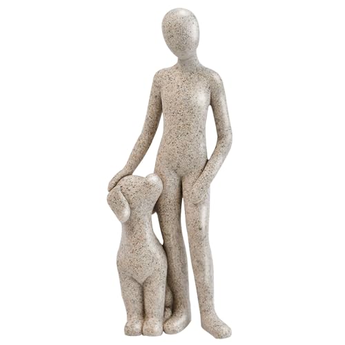 Dog Sculpture Home Decor - Cute Man and Dog Statue Decoration Modern Home Decoration Figurine for Living Room Office Shelf Desk Coffee Table Decor-Sandstone-Standing - color: Sandstone, size: 2.16*1.57*6.49 in