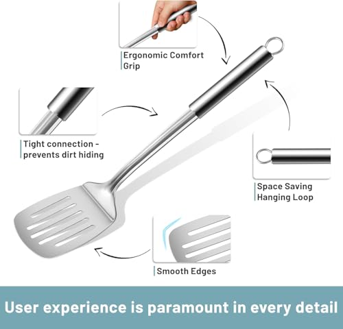 Pleafind Stainless Steel Cooking Utensils Set, 6 Pcs Heat Resistant Kitchen Utensils Set, Nonstick Kitchen Tools for Cooking, Baking, Metal Spatula Set for Chef, Dishwasher Safe - color: 6P-Silver