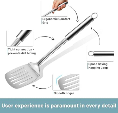 Pleafind Stainless Steel Cooking Utensils Set, 6 Pcs Heat Resistant Kitchen Utensils Set, Nonstick Kitchen Tools for Cooking, Baking, Metal Spatula Set for Chef, Dishwasher Safe - color: 6P-Silver