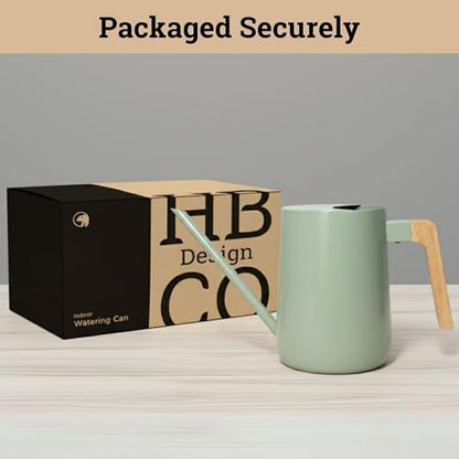 Metal Small Indoor Watering Can with Long Spout & Real Wood Handle, 35oz | Long Spout, Stainless Steel, Real Wood Handle, Gentle Flow, No Spills, Suitable for House Plants, Succulents & Seedlings - color: Sage Green